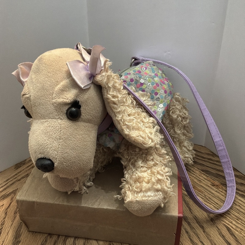 Poochie‎ & Co Plush Cocker Spaniel Dog Puppy Purse Purple Strap Sequins
